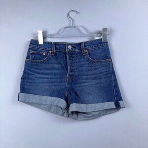 Levis Denim Wedgie Shorts Womens Size 26 Roll Cuffed Mid Rise Medium Wash Blue
